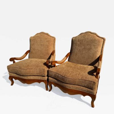  Drexel Drexel Heritage Furniture Pair of Drexel Heritage Oversized Fully Upholstered Bergeres w Ottoman
