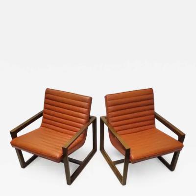  Drexel Drexel Heritage Furniture Pair of Signed Drexel Walnut Frame Floating Lounge Chairs