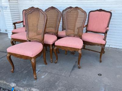  Drexel Drexel Heritage Furniture Set of 8 French Provincial Oak Cane Back Dining Chairs