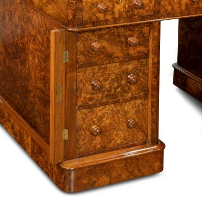  Druce Co Victorian burr walnut free standing pedestal desk by Druce Co