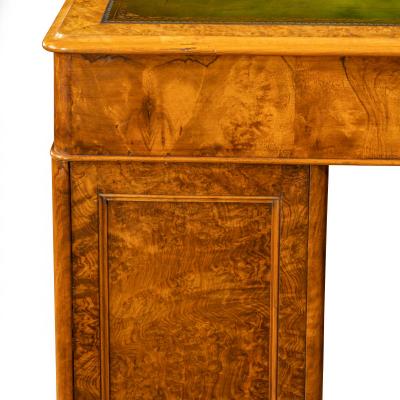  Druce Co Victorian burr walnut free standing pedestal desk by Druce Co