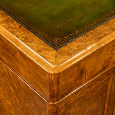  Druce Co Victorian burr walnut free standing pedestal desk by Druce Co