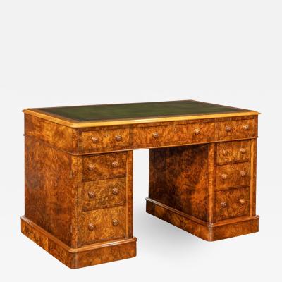  Druce Co Victorian burr walnut free standing pedestal desk by Druce Co