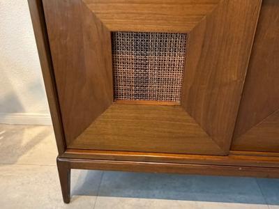  Dunbar American Modern 3 Door Walnut and Cane Credenza Dunbar 1950s