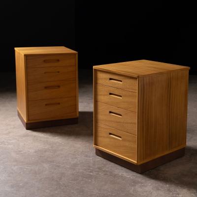  Dunbar Bleached Mahogany Nightstands with Leather Bases by Edward Wormley for Dunbar