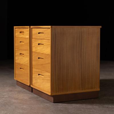  Dunbar Bleached Mahogany Nightstands with Leather Bases by Edward Wormley for Dunbar