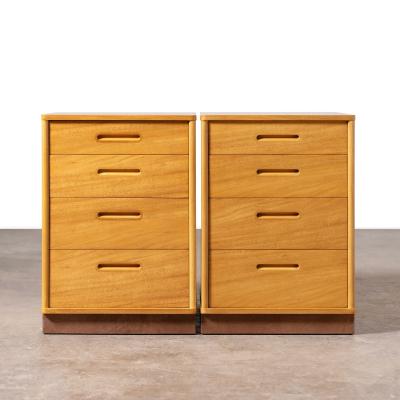  Dunbar Bleached Mahogany Nightstands with Leather Bases by Edward Wormley for Dunbar