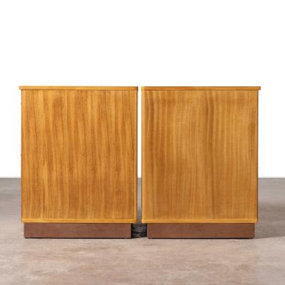  Dunbar Bleached Mahogany Nightstands with Leather Bases by Edward Wormley for Dunbar