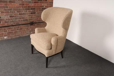  Dunbar Deco Mahogany and Boucl Wingback Chair by Edward Wormley for Dunbar Model 103B