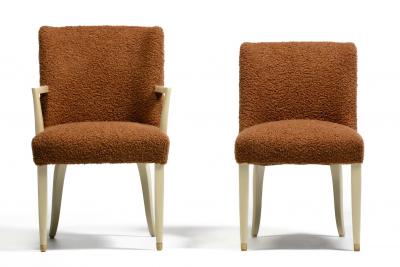  Dunbar Dunbar Set of 10 Dining Chairs with Bleached Mahogany Frames Cocoa Boucl 