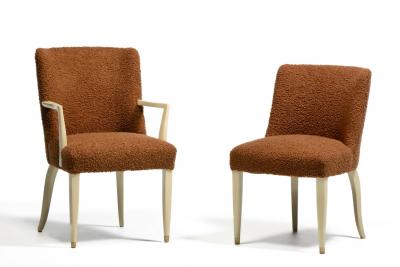  Dunbar Dunbar Set of 10 Dining Chairs with Bleached Mahogany Frames Cocoa Boucl 