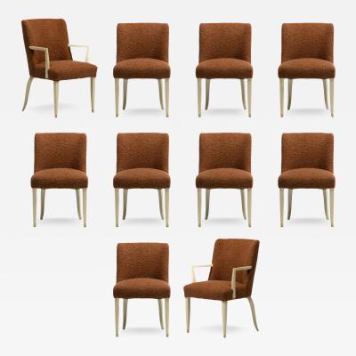  Dunbar Dunbar Set of 10 Dining Chairs with Bleached Mahogany Frames Cocoa Boucl 