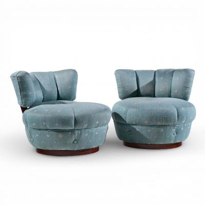  Dunbar Dunbar Style Mid Century Swivel Pouf Lounge Chairs Pair