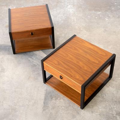  Dunbar Edward Wormley Nightstands for Dunbar in Walnut with Mahogany Frame Ebony Pulls