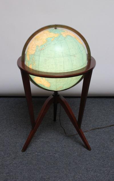 Dunbar Illuminated Glass World Globe on Mahogany Stand by Edward Wormley for Dunbar
