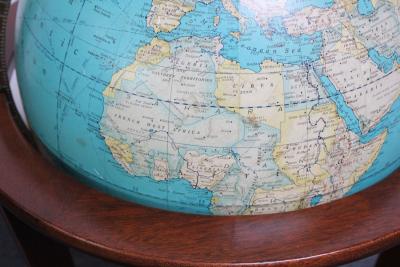  Dunbar Illuminated Glass World Globe on Mahogany Stand by Edward Wormley for Dunbar