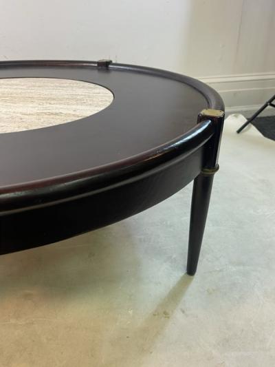  Dunbar MODERNIST TRAVERTINE BRASS AND WOOD COFFEE TABLE