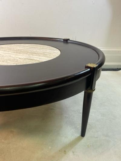  Dunbar MODERNIST TRAVERTINE BRASS AND WOOD COFFEE TABLE