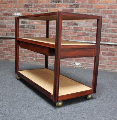  Dunbar Mid Century Modern Rosewood and Cork Bar Cart by Roger Sprunger for Dunbar