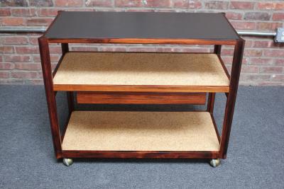  Dunbar Mid Century Modern Rosewood and Cork Bar Cart by Roger Sprunger for Dunbar