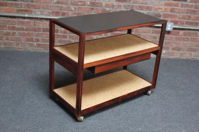  Dunbar Mid Century Modern Rosewood and Cork Bar Cart by Roger Sprunger for Dunbar