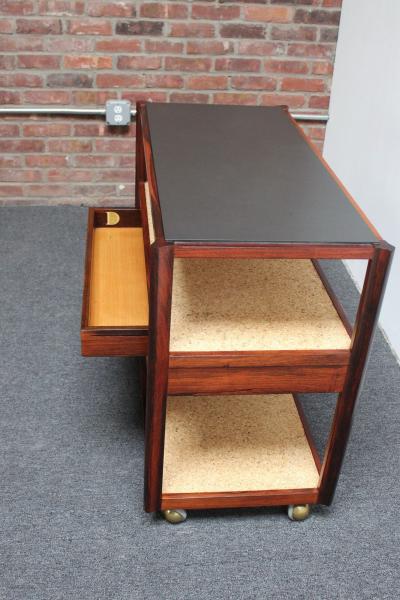  Dunbar Mid Century Modern Rosewood and Cork Bar Cart by Roger Sprunger for Dunbar