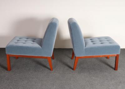  Dunbar Pair of Mahogany and Blue Mohair Slipper Chairs by Edward Wormley for Dunbar
