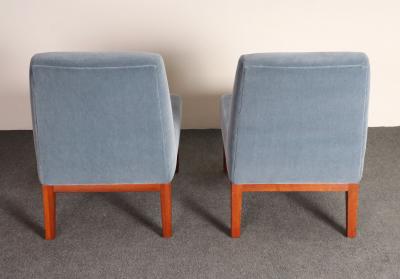  Dunbar Pair of Mahogany and Blue Mohair Slipper Chairs by Edward Wormley for Dunbar