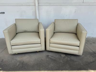  Dunbar Pair of New Reupholstered Dunbar Tuxedo Lounge Chairs in Ultra Fabric