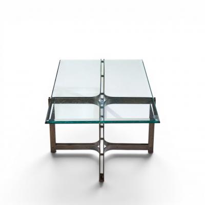  Dunbar Tom Lopinski for Dunbar Mid Century Bronze Rosewood and Glass Coffee Table