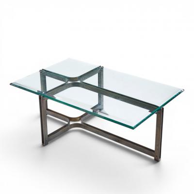  Dunbar Tom Lopinski for Dunbar Mid Century Bronze Rosewood and Glass Coffee Table