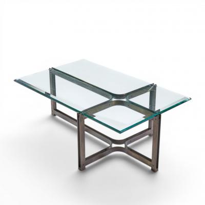  Dunbar Tom Lopinski for Dunbar Mid Century Bronze Rosewood and Glass Coffee Table