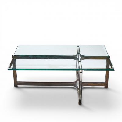  Dunbar Tom Lopinski for Dunbar Mid Century Bronze Rosewood and Glass Coffee Table