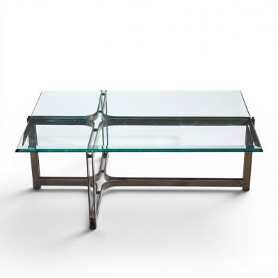  Dunbar Tom Lopinski for Dunbar Mid Century Bronze Rosewood and Glass Coffee Table