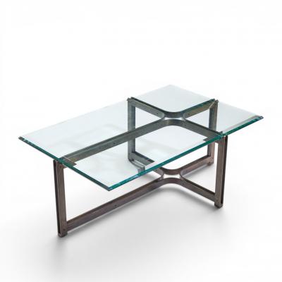  Dunbar Tom Lopinski for Dunbar Mid Century Bronze Rosewood and Glass Coffee Table