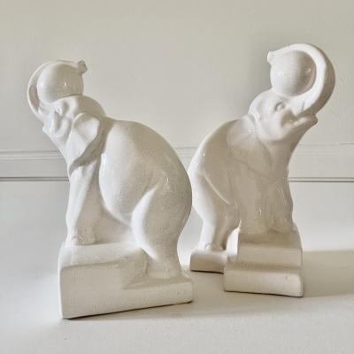 Duquenne French Art Deco Elephant Bookends signed Duquenne