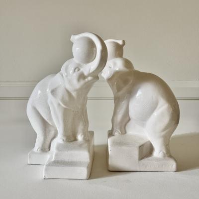 Duquenne French Art Deco Elephant Bookends signed Duquenne