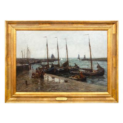  Dutch Herring Fleet Dockside Barbizon Painting by Robert Weir Allan R S A
