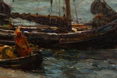  Dutch Herring Fleet Dockside Barbizon Painting by Robert Weir Allan R S A