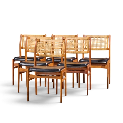  Dux Sylve Stenquist for Dux Mid Century Teak and Cane Dining Chairs Set of 6