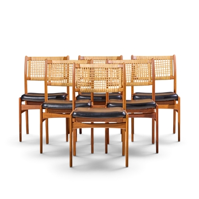  Dux Sylve Stenquist for Dux Mid Century Teak and Cane Dining Chairs Set of 6