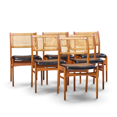  Dux Sylve Stenquist for Dux Mid Century Teak and Cane Dining Chairs Set of 6