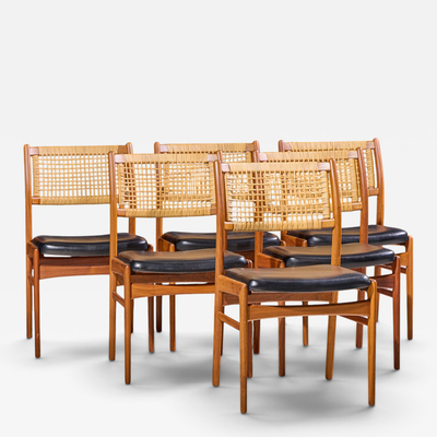  Dux Sylve Stenquist for Dux Mid Century Teak and Cane Dining Chairs Set of 6