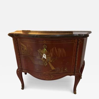  E J Victor 19th C Style E J Victor Red Chinoiserie Black Marble Commode
