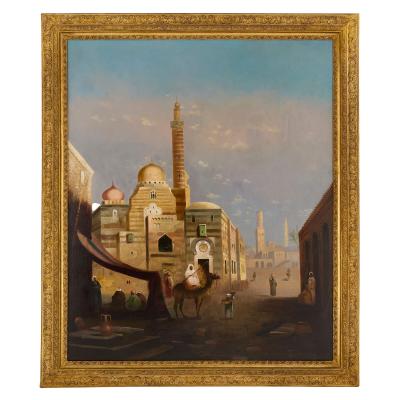  E Jeel Large antique Orientalist oil painting of a street scene by E Jeel