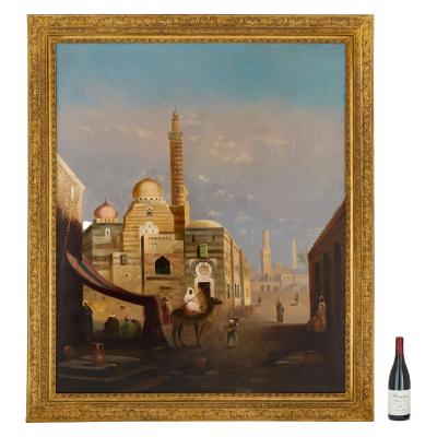  E Jeel Large antique Orientalist oil painting of a street scene by E Jeel