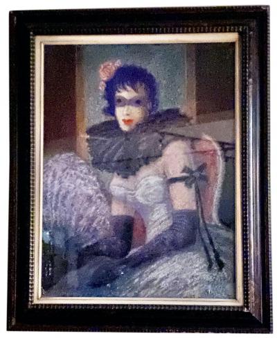  E Petit Artist E Petit Art Deco Woman in Costume Mask European Vintage