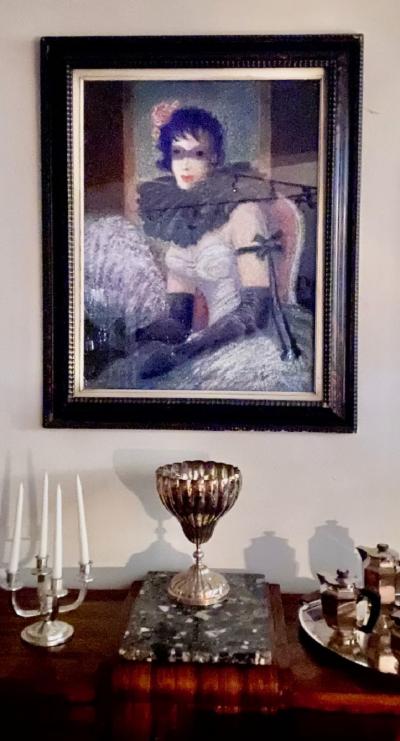  E Petit Artist E Petit Art Deco Woman in Costume Mask European Vintage