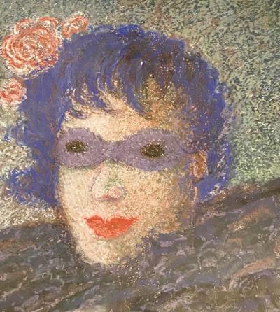  E Petit Artist E Petit Art Deco Woman in Costume Mask European Vintage