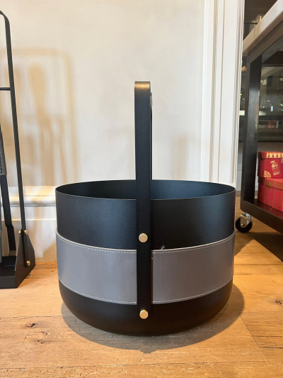  ELDVARM EMMA FIREWOOD BASKET IN NOIR WITH BRASS DETAILS